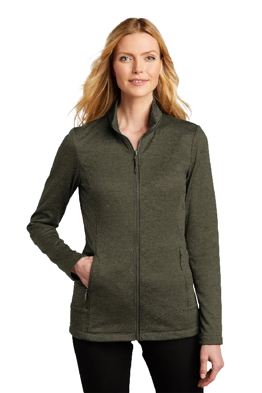 Port Authority Womens Collective Striated Fleece Full Zip Jacket - Heather Deep Olive Green - Closeout