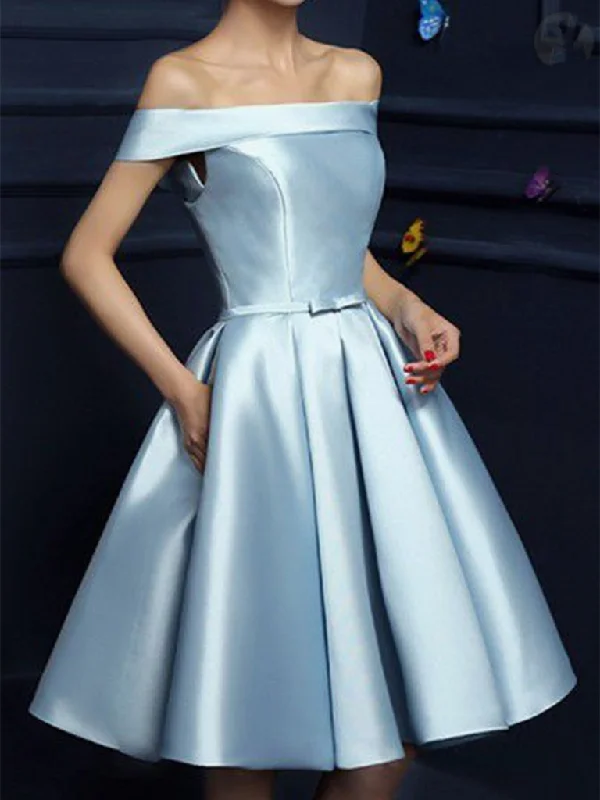 Light Blue Off Shoulder Prom Dresses, Short Blue Graduation Dresses, Homecoming Dresses