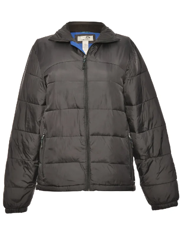 Black Champion Zip-Front Puffer Jacket - S