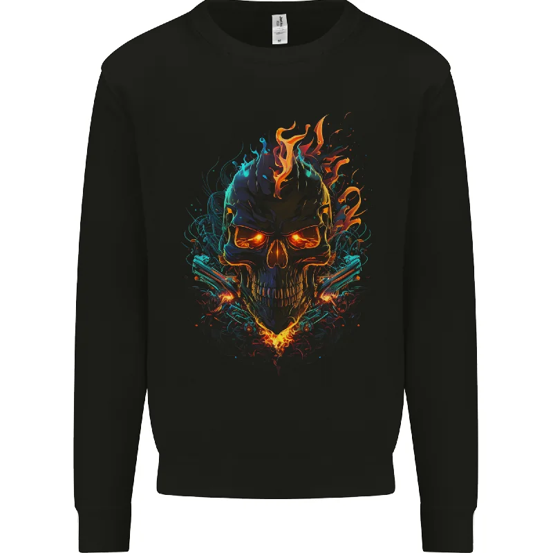 A Neon Skull With Flames Fantasy Demon Mens Sweatshirt Jumper