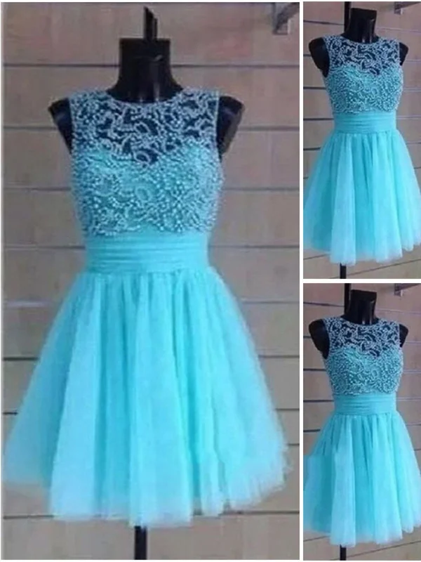 A Line Round Neck Short Prom Dresses, Short Homecoming Dresses