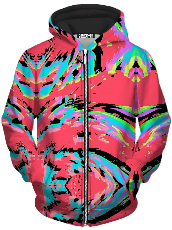 Tropical Coral Glitch Unisex Zip-Up Hoodie