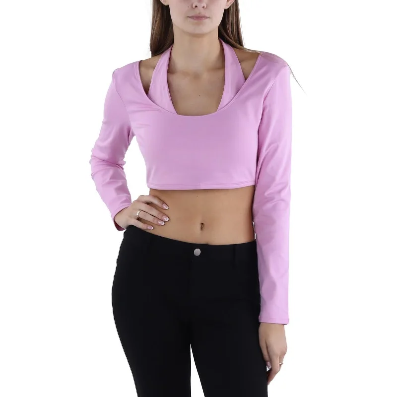 Frankies Bikinis Womens Halter Long Sleeve Crop Top