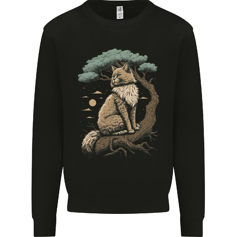 A Moon Cat Sitting on a Tree Fantasy Mens Sweatshirt Jumper