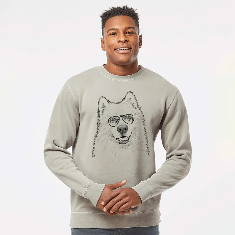 Aviator Foster the Samoyed - Unisex Pigment Dyed Crew Sweatshirt