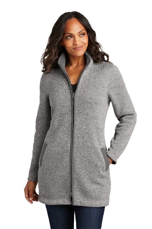 Port Authority Womens Arc Pill Resistant Sweater Fleece Full Zip Long Jacket - Heather Deep Smoke Grey - New