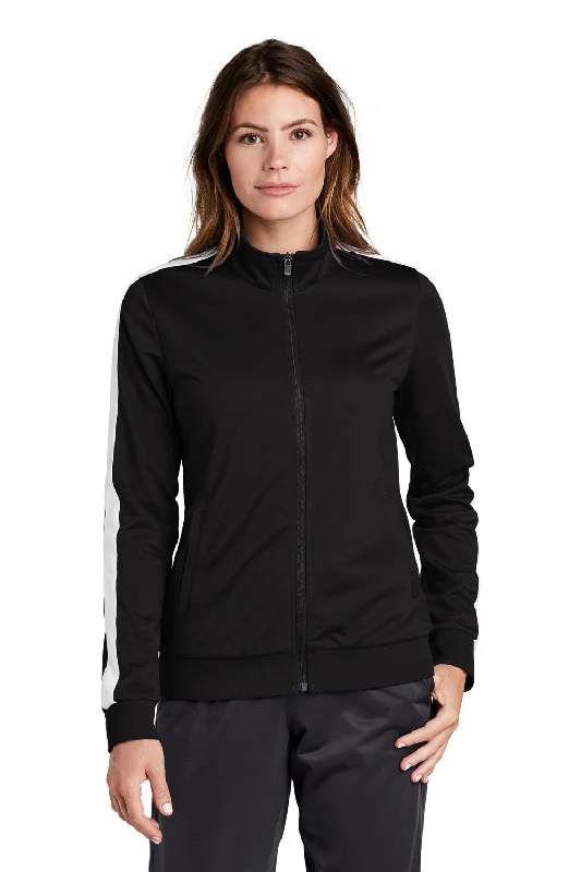 Sport-Tek Womens Full Zip Track Jacket - Black/White