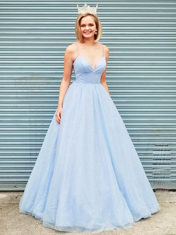 Shiny V Neck Backless Light Blue Long Prom Dresses, Open Back Light Blue Formal Dresses, Sparkly Blue Evening Dresses