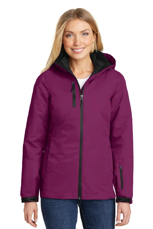 Port Authority Womens Vortex 3-in-1 Waterproof Full Zip Hooded Jacket - Very Berry Purple/Black