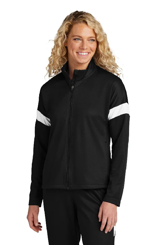 Sport-Tek Womens Moisture Wicking Travel Full Zip Jacket - Black/White - New