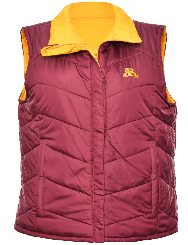 Maroon & Yellow Sleeveless Puffer Jacket - M