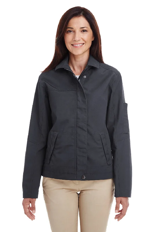 Harriton Womens Auxiliary Water Resistant Canvas Full Zip Jacket - Dark Charcoal Grey - Closeout