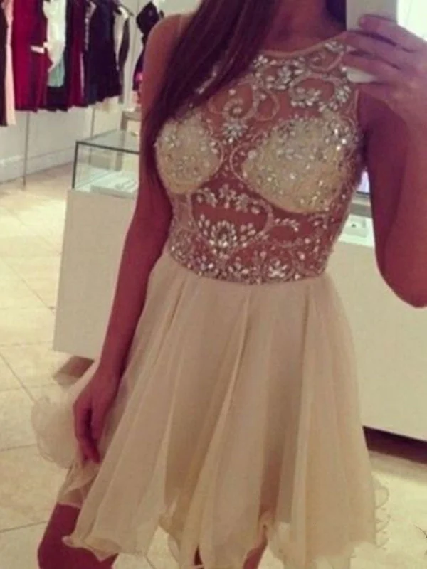 A Line Round Neck Short Sleeveless Prom Dresses, Short Graduation Dresses, Homecoming Dresses