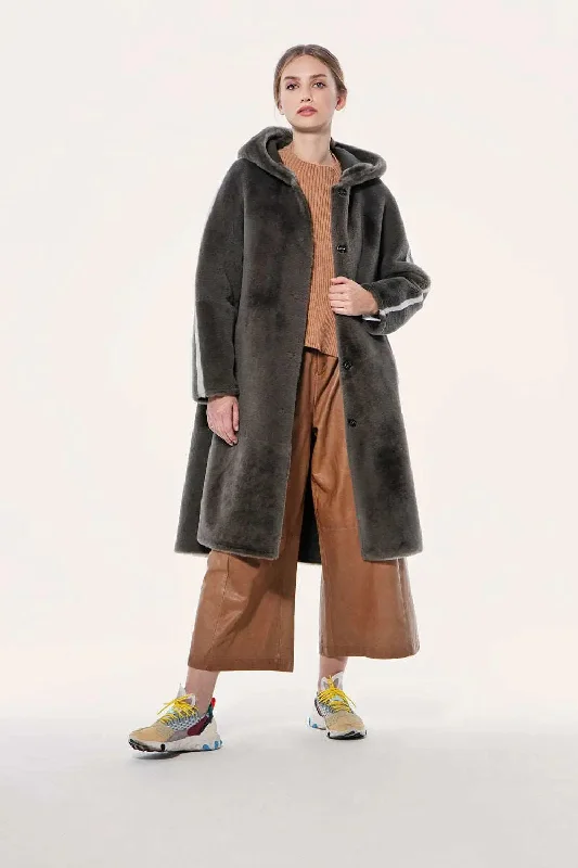 Shearling hooded coat