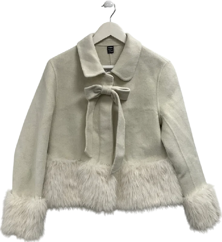 Shein Cream Faux Fur Trimmed Jacket UK S