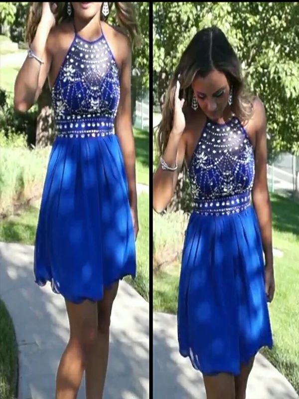 Custom Made A Line Halter Neck Backless Short Prom Dress, Homecoming Dress, Graduation Dress