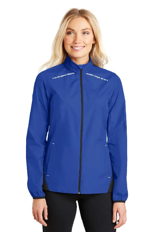 Port Authority Womens Zephyr Reflective Hit Wind & Water Resistant Full Zip Jacket - True Royal Blue/Deep Black - Closeout