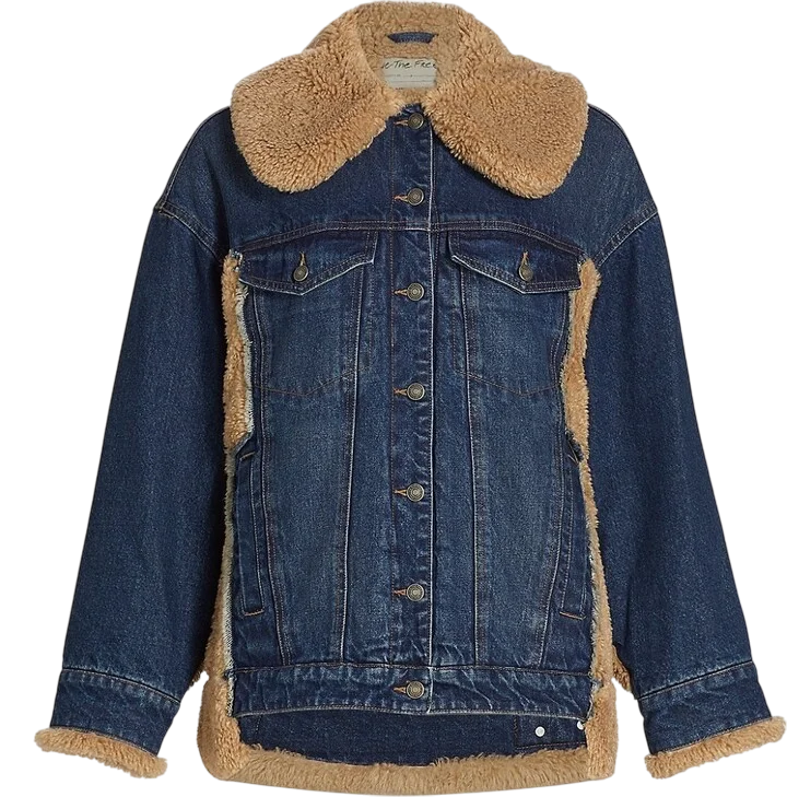 Free People Blue We The Free Oversize Holly Cozy Denim Jacket UK M