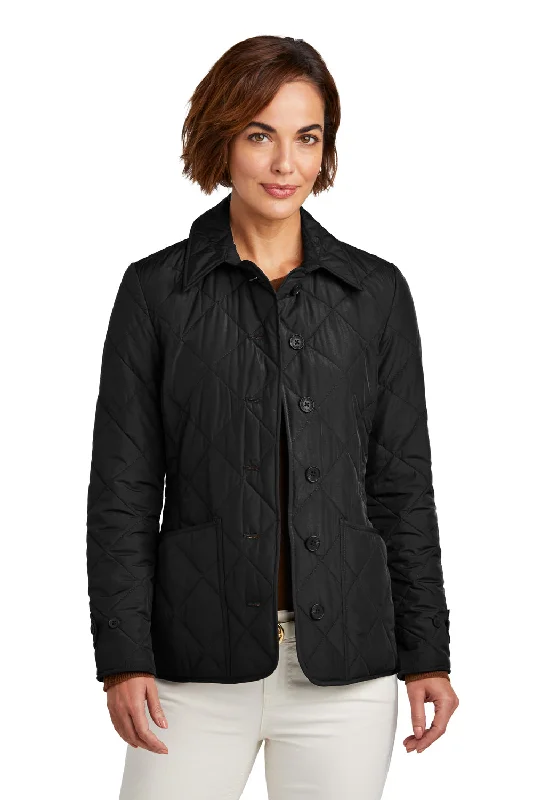 Brooks Brothers Womens Water Resistant Quilted Full Zip Jacket - Deep Black