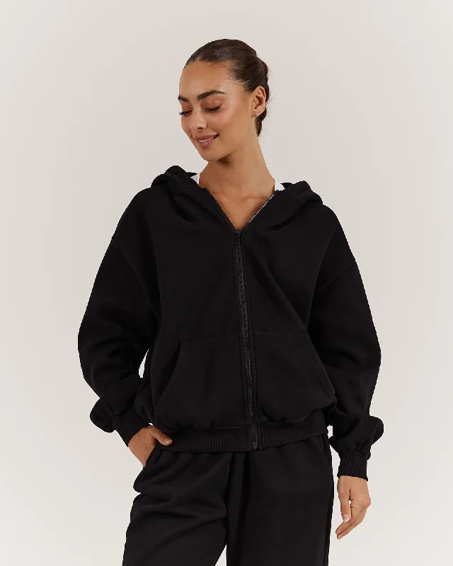 OVERSIZED ZIP UP HOODIE - BLACK