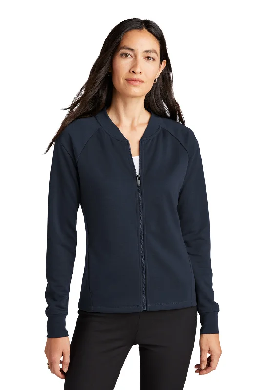 Mercer+Mettle Womens Double Knit Full Zip Bomber Jacket - Night Navy Blue