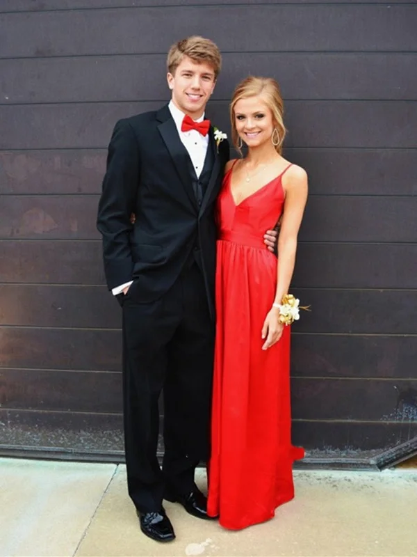 A Line V Neck Red Backless Prom Dress, Red Backless Formal Dress, Graduation Dress