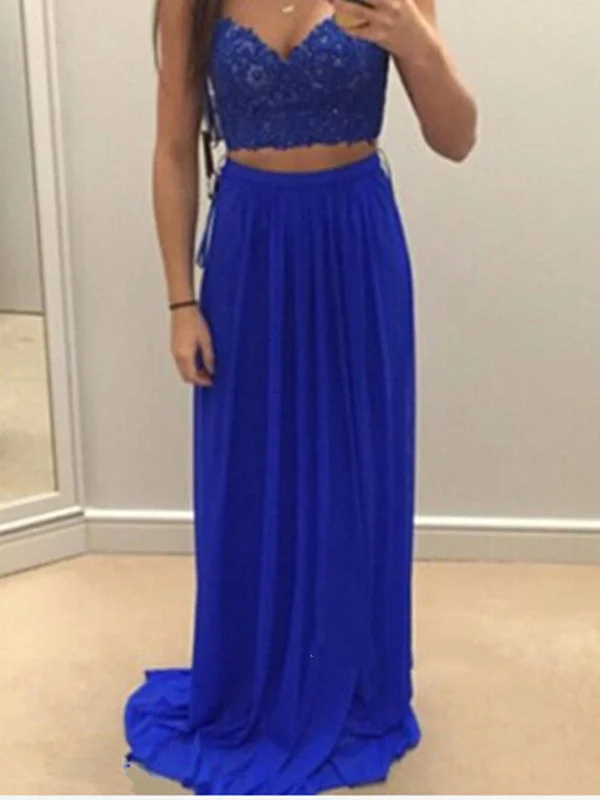 Royal Blue 2 Pieces Lace Prom Dresses, 2 Pieces Royal Blue Bridesmaid Dress, Formal Dresses