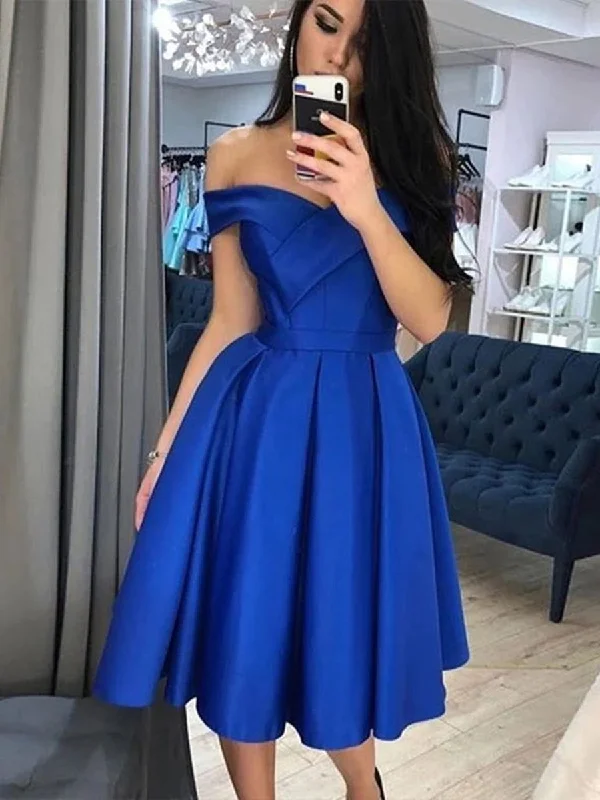 Off the Shoulder Royal Blue Short Prom Dresses Homecoming Dresses, Off Shoulder Royal Blue Formal Graduation Evening Dresses