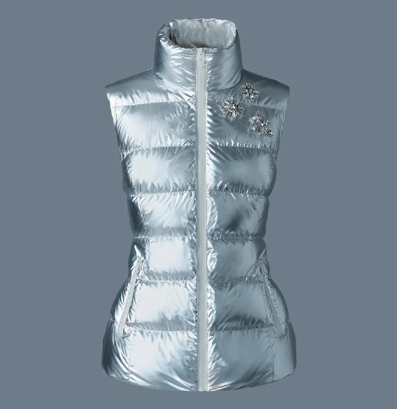 GISELA-MSF Metallic laminate snowflake down vest Silver