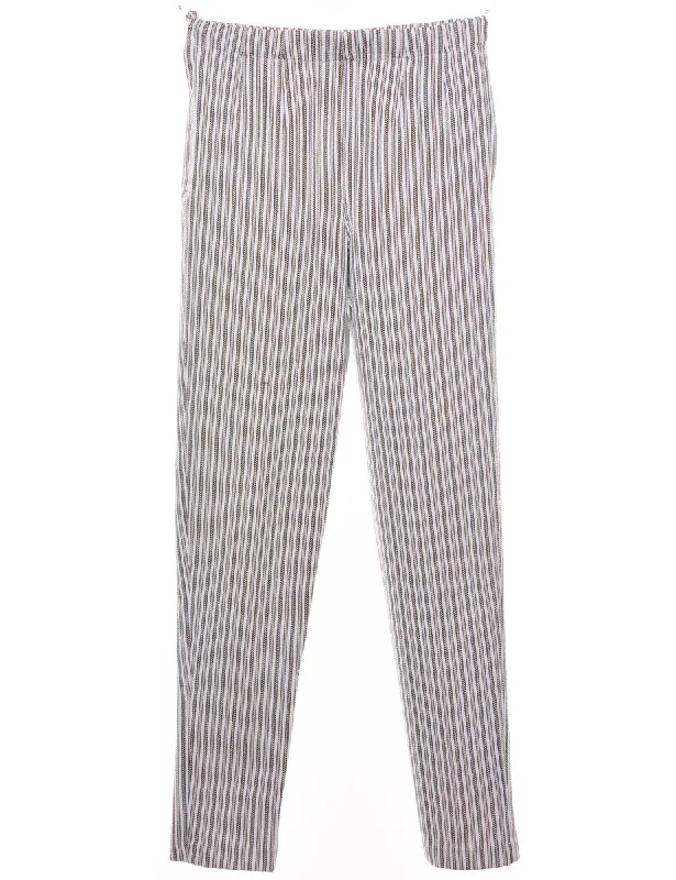 Striped Pattern Grey & Off-White Trousers - W27 L29