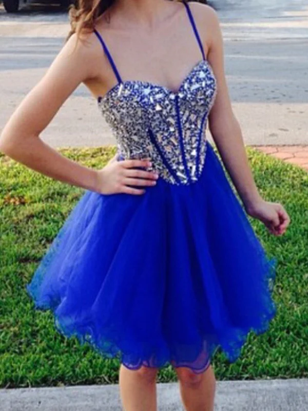 Sweetheart Neck Short Blue Prom Dresses, Short Graduation Dresses, Blue Homecoming Dresses