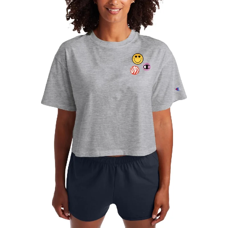 Champion Womens Get Happy Crop Graphic Pullover Top