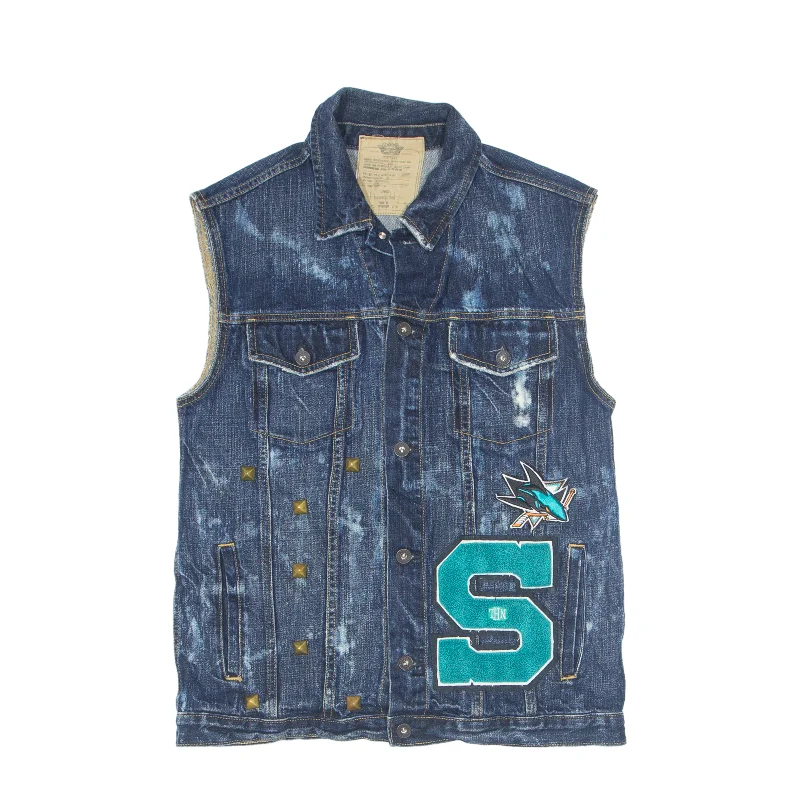 OLD NAVY San Jose Sharks Denim Gilet Blue 90s Womens L