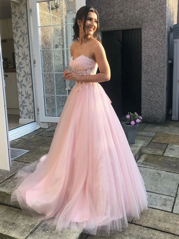 Sweetheart Neck Open Back Pink Lace Long Prom Dresses, Pink Lace Formal Dresses, Pink Evening Dresses SP2104