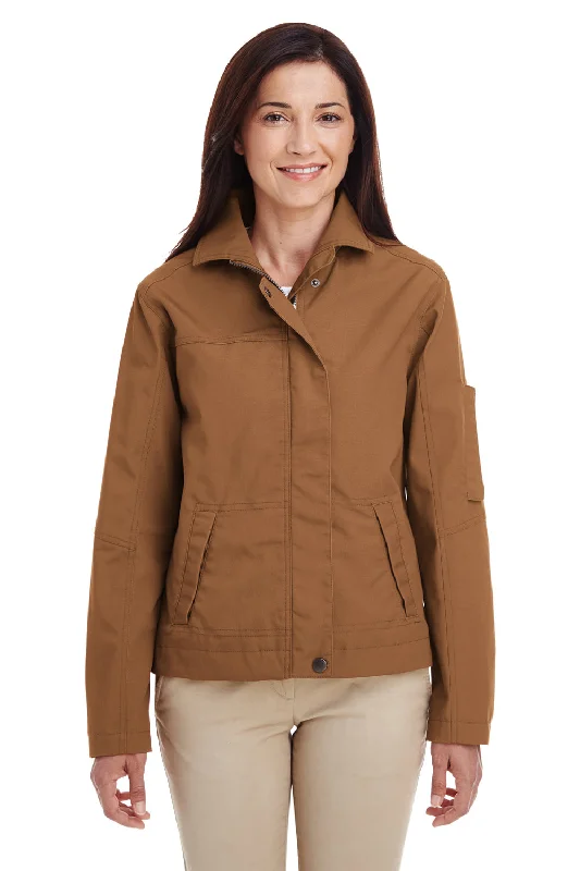 Harriton Womens Auxiliary Water Resistant Canvas Full Zip Jacket - Duck Brown - Closeout