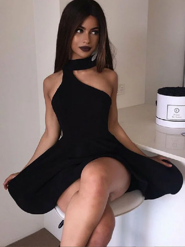 Unique Halter Neck Black/White Homecoming Dresses Short Prom Dresses, Black/White Formal Dresses, Graduation Dresses