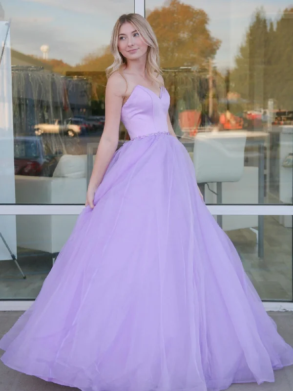 Strapless Open Back Purple Long Prom Dresses, Open Back Lavender Formal Dresses, Lilac Evening Dresses SP2147