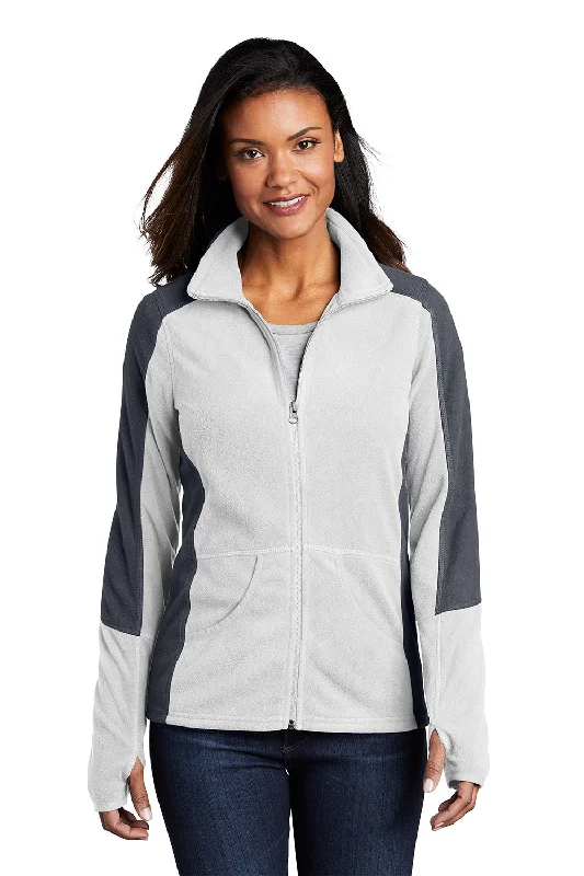 Port Authority Womens Full Zip Microfleece Jacket - White/Battleship Grey - Closeout