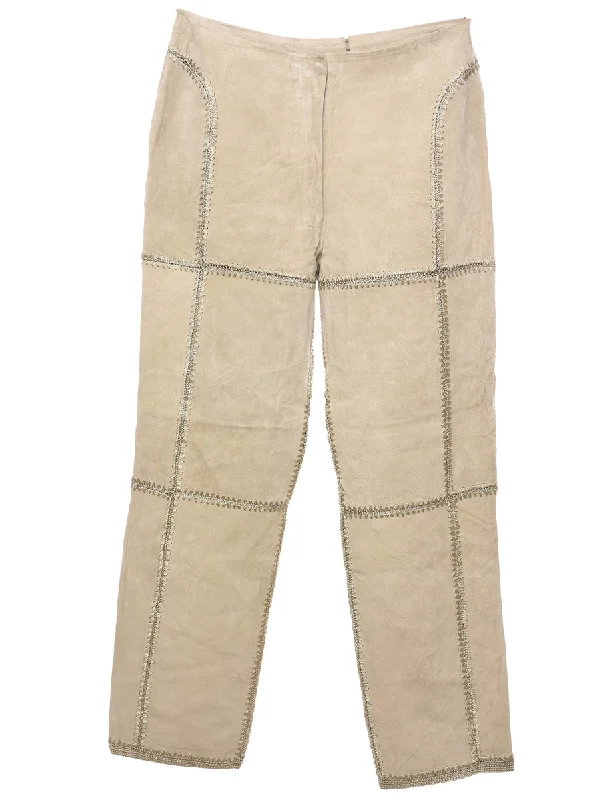 Beige Suede Patchwork Trousers - W31 L30