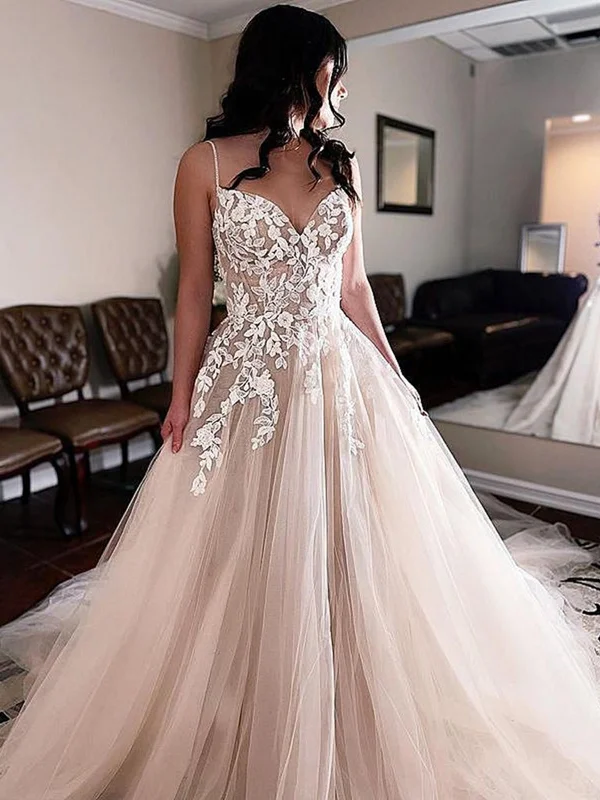 V Neck Champagne Lace Long Prom Dresses, Champagne Lace Wedding Dresses, Champagne Formal Evening Dresses SP2192