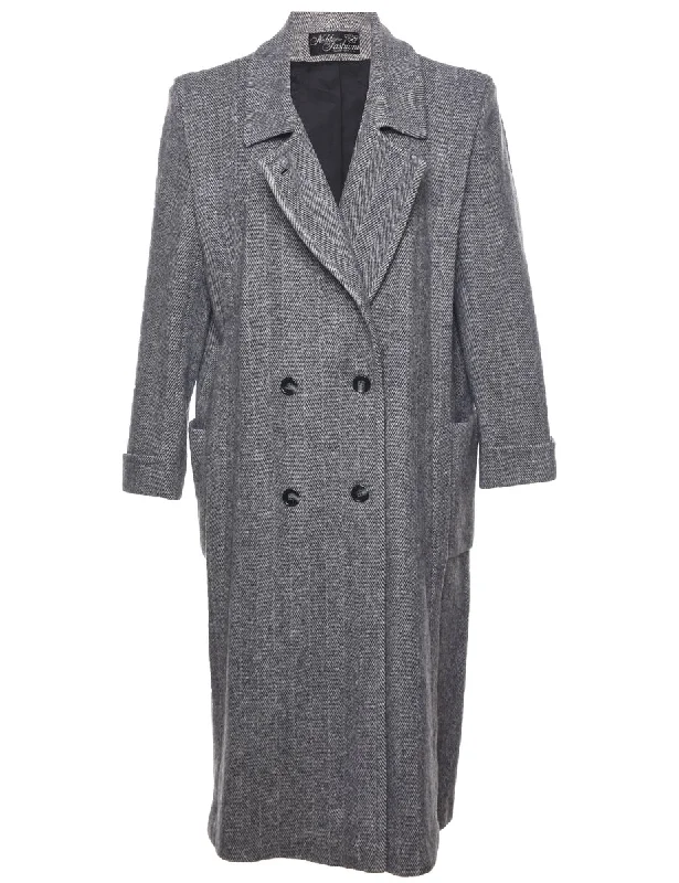 Herringbone Tweed Wool Coat - L