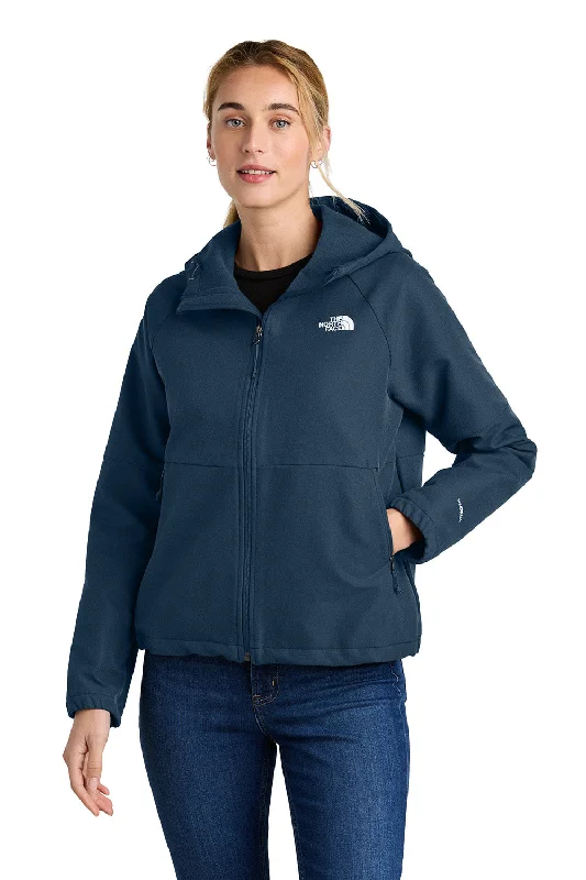 The North Face Womens Barr Lake Water Resistant Soft Shell Full Zip Hooded Jacket - Heather Dark Shady Blue - New