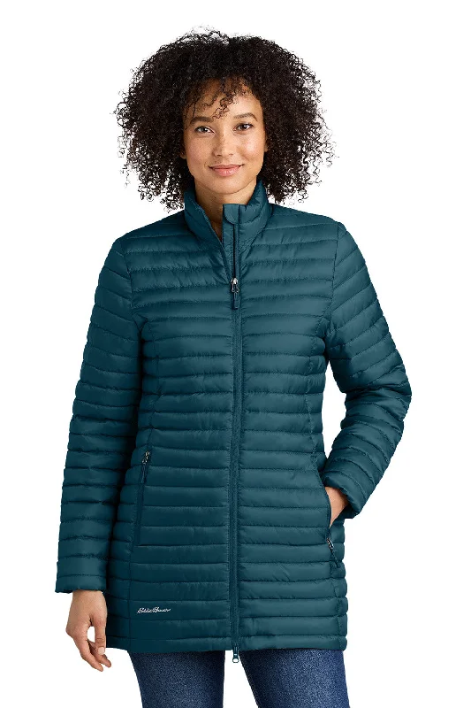 Eddie Bauer Womens Packable Quilted Water Resistant Full Zip Jacket - Adriatic Blue - New