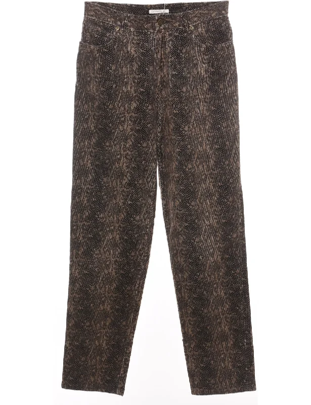 Brown & Beige Snakeskin Pattern 1990s Trousers - W28 L30