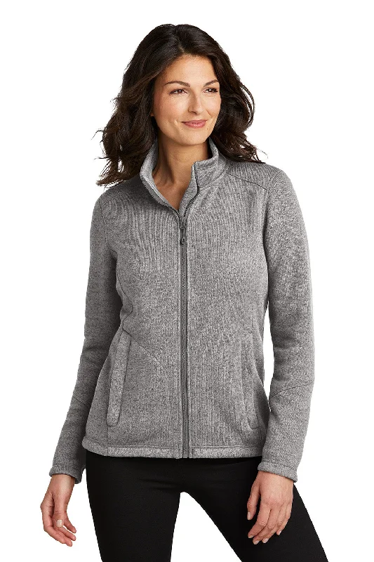 Port Authority Womens Arc Pill Resistant Sweater Fleece Full Zip Jacket - Heather Deep Smoke Grey - New