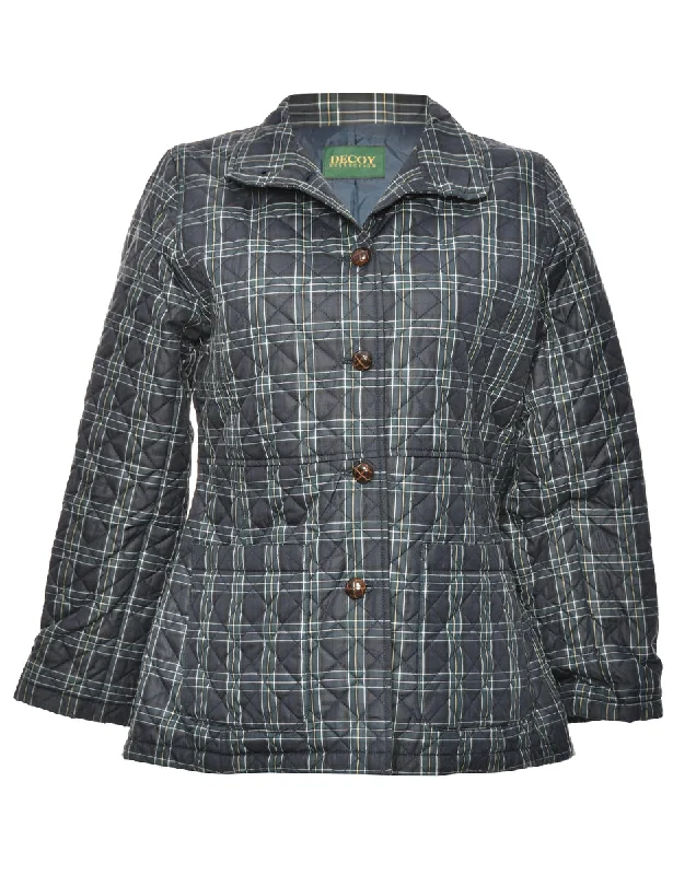 Navy & Green Checked Button-Front Jacket - M