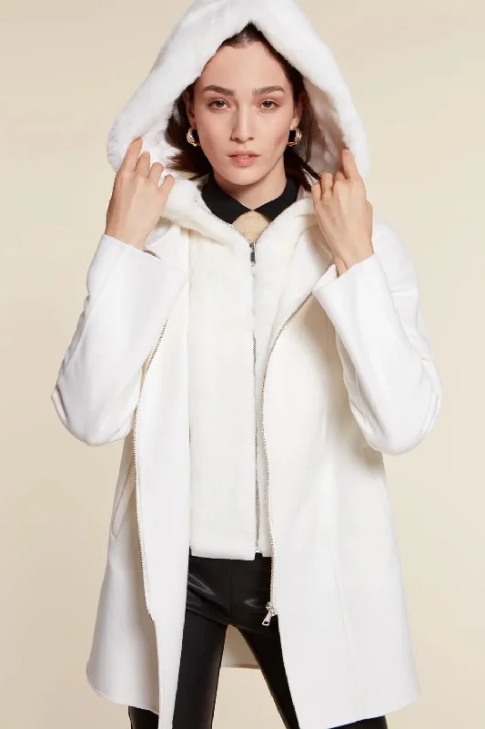 White parka with fur hood