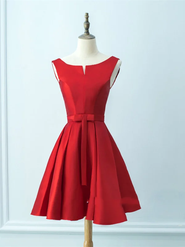 Simple A Line Short Red Prom Dress, Red Satin Graduation Dress, Red Homecoming Dress