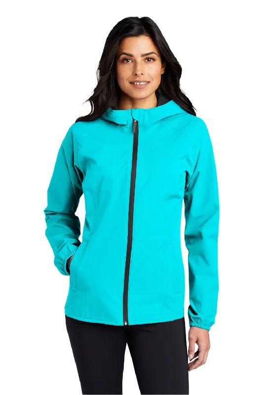 Port Authority Womens Essential Waterproof Full Zip Hooded Rain Jacket - Light Cyan Blue - Closeout