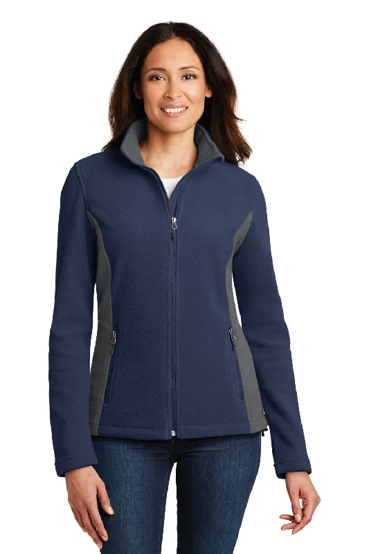 Port Authority Womens Full Zip Fleece Jacket - True Navy Blue/Battleship Grey - Closeout